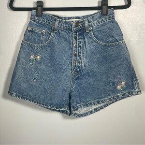 VTG Y2K Canyon River Blues Button Fly Cotton Denim Shorts Floral Juniors 12